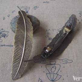2 pcs of Antique Bronze Huge Feather Hair Clips 3x110mm A4604